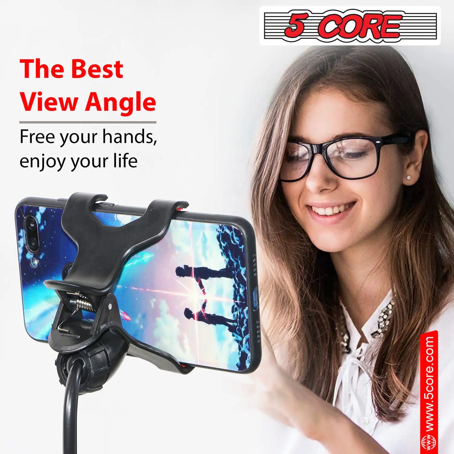 5Core Cell Phone Stand  Angle Adjustable Phone Holder for Desk  Compatible w iPhone & Android